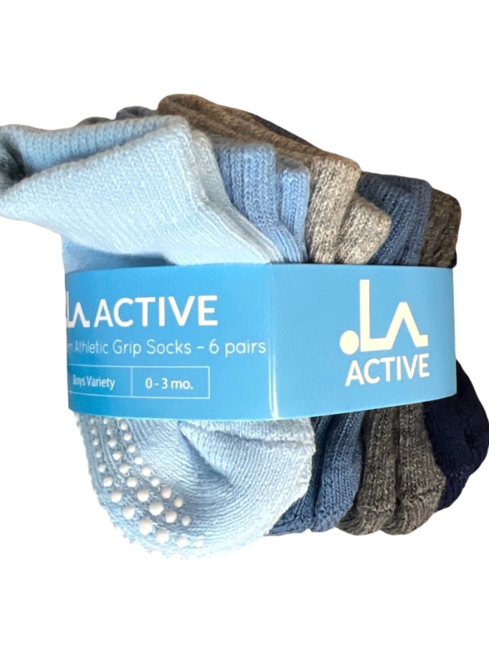 LA Active Athletic Infant Baby Crew Grip Socks 6 Pack Boys Variety Blue Grey